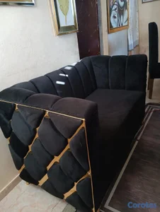 JUEGO DE SALA VELVET NEGRO DE LUJO -SOFA 2 PLAZAS+ SILLON INDIVIDUAL 