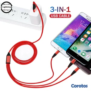 Cable USB Para cargar celulares Iphone y Android - 3 en 1