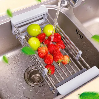 cocina - Escurridor retráctil fregadero de cocina, ajustable, acero inoxidable lavaplatos 2