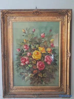 arte y antigüedades - Cuadro floral al óleo sobre lienzo,  2