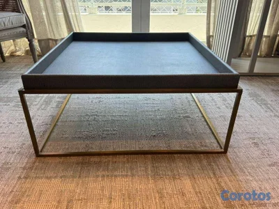 Mesa centro cuadrada piel shagreen laton 31 pulgadas