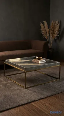 decoración y accesorios - Mesa centro cuadrada piel shagreen laton 31 pulgadas 3