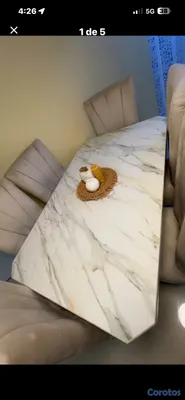 muebles y colchones - comedor de 6 sillas tope
en mármol tela de excelente calidad patas color madera  2