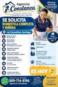 AGENCIA SOLICITA DOMÉSTICAS COMPLETAS Y NIÑERAS CO