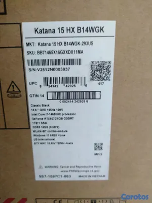 computadoras y laptops - Disponible  laptop  MSI Katana  15 HX B14WGK  Intel core i7 -14650HX procesador  4
