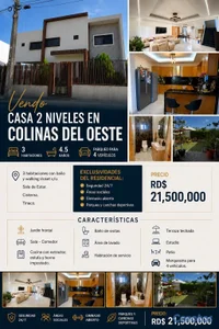 OPORTUNIDAD!, CASA DE DOS NIVELES EN COLINAS DEL OESTE, SANTO DOMINGO NORTE.
