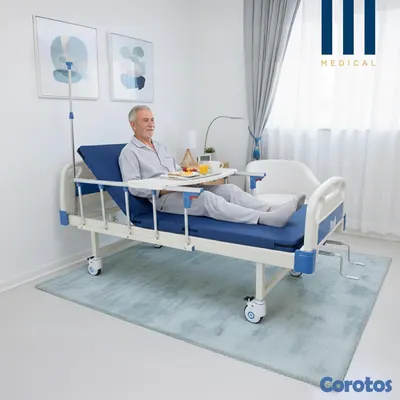 Salud y Equipamiento Médico - Cama ajustable manual con ruedas y barandas – Entr 3