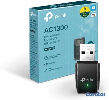otros electronicos - ADAPTADOR DE RED USB WIFI TP-LINK AC1300 ARCHER T3U, 2.4GHZ/400MBPS, 5.0GHZ/867  3