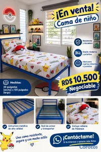 CAMA MODERNA DE NIÑO AZUL CON SU COLCHON INCLUIDO 