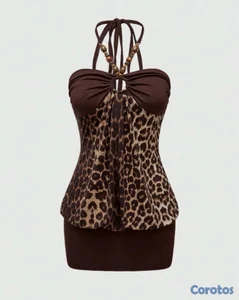  Vestido midi ajustado con estampado de leopardo
