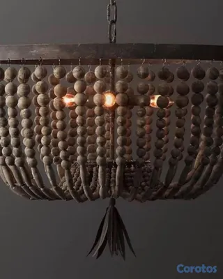 decoración y accesorios - Lampara techo cuentas madera Restoration Hardware 50cm 3