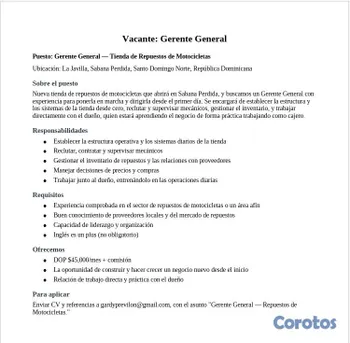 empleos disponibles - GERENTE GENERAL 