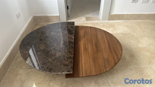 decoración y accesorios - Set de dos mesas de centro media luna en madera y  5