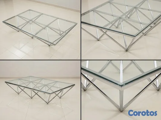 muebles y colchones - Mesa de centro moderna con diseño geométrico - Cristal y Acero
 5