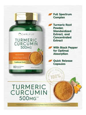 Salud y Equipamiento Médico - Carlyle Curcuma Curcumina Con Bioperine | 500 Mg | 180 Capsulas 3
