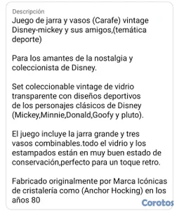 Juego de jarra (Carafe) vintage de de Disney 