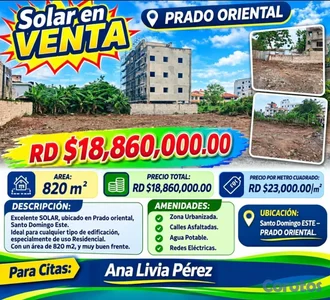 Solar en Venta – PRADO ORIENTAL – RD$18,860,000.00