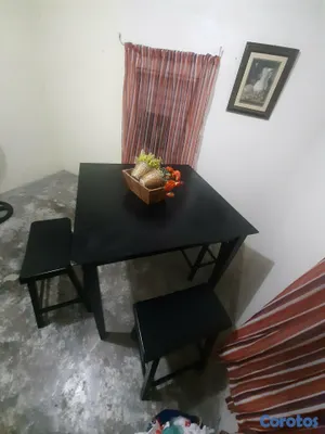 muebles y colchones - Comedor negro con 4 bancos 2