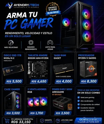 computadoras y laptops - PC Gamer Ryzen 5 5600G | 16GB RAM | SSD NVMe 1TB | 6