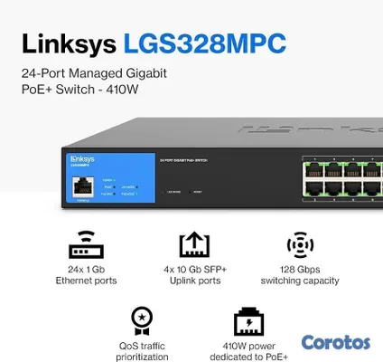 computadoras y laptops - SWITCH 24 PUERTOS LINKSYS- LGS328MPC, ADMINISTRABLE/DESKTOP, 24 PUERTOS GIGABIT  2