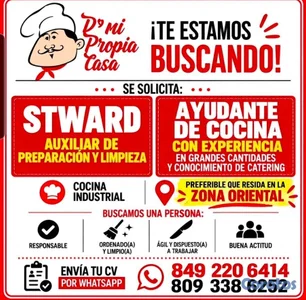 Se solicita Stward y ayudante de cocina con experi