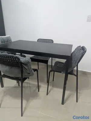 muebles y colchones - Mesa de 4 sillas negra 4