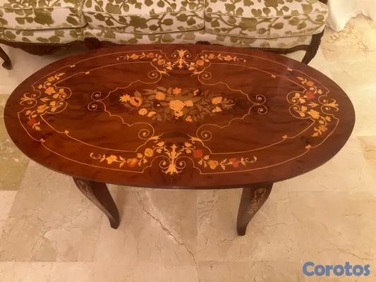 muebles y colchones - Mesa de Centro Ovalada Clásica con Marquetería 3