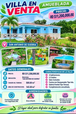 casas vacacionales y villas - VILLA EN VENTA – AMUEBLADA – RD $11,200,000.00 – S 13