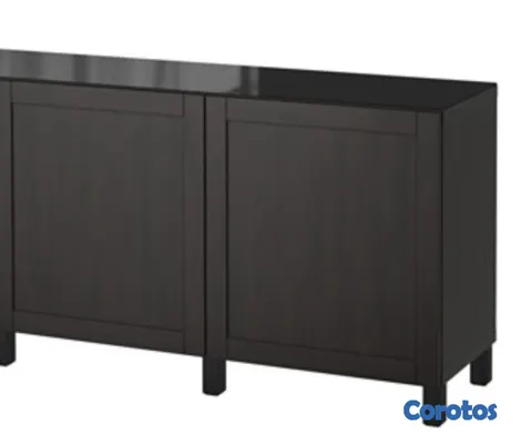muebles y colchones - mesa credenza con tope vidrio color marron 2