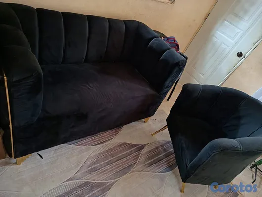 muebles y colchones - JUEGO DE SALA VELVET NEGRO DE LUJO -SOFA 2 PLAZAS+ SILLON INDIVIDUAL  2