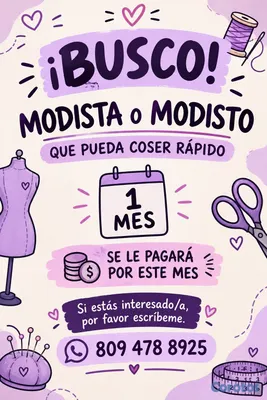empleos disponibles - necesito una modista o sastre que cosa rápido son costuras rectas mayormente  2
