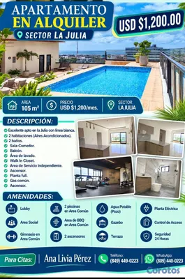 apartamentos - Apartamento en Alquiler – Sector LA JULIA – USD $1 18