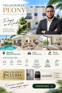 VILLAS DUPLEX PEONY
Brisas de Punta Cana
5 min del Downtown
10 min de playas