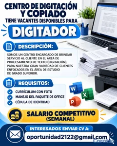 CENTRO DE DIGITACION Y COPIADO TIENE VACANTES DISP