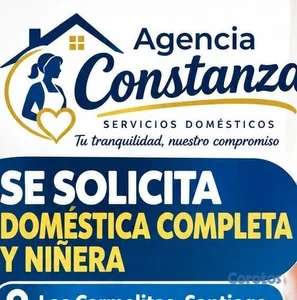 AGENCIA SOLICITA DOMÉSTICAS COMPLETAS Y NIÑERAS CO