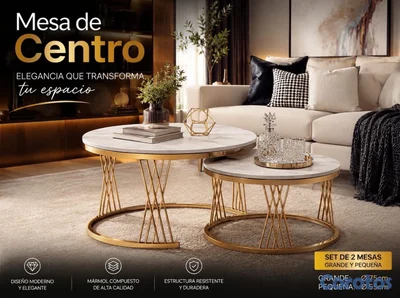 Mesa de centro 

Material: acero inoxidable y tope de mármol

