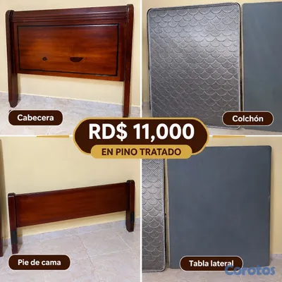 muebles y colchones - Cama completa de 54” pino tratado 2