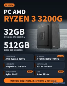 PC AMD Ryzen 3200G / 32GB / 512GB / 700W / Case Antec St01m