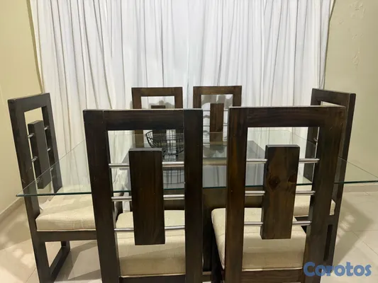 muebles y colchones - Comedor de 6 sillas en madera y cristal 3