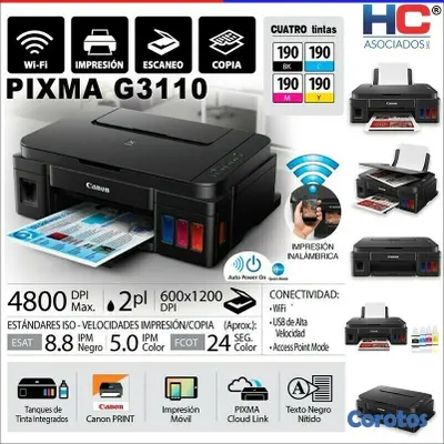 impresoras y scanners - MULTIFUNCIONAl CANON G3110 ,BOTELLA DE TINTA DE FABRICA,Wi-Fi,printer,copia,scan 3