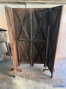 Divisor de habitación de 4 paneles, pantalla de diseño en X de madera 