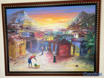 Cuadro de decoración: Paisaje con casas - 29 × 39. RD$ 20,000.00. Negociable