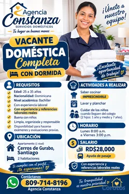 empleos disponibles - AGENCIA SOLICITA DOMÉSTICAS COMPLETAS Y NIÑERAS CO 2