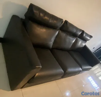 muebles y colchones -  sofa 3 puestos en piel negro  2