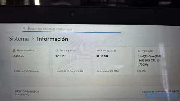 computadoras y laptops - Laptop Dell Latitude 5490 i5 8th gen 256GB SSD TOU 2