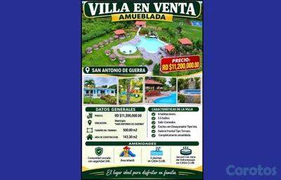 VILLA EN VENTA – AMUEBLADA – RD $11,200,000.00 – S