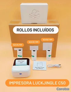 Impresora térmica Bluetooth luckjingle con 3 rollos de etiquetas Adhesivas 