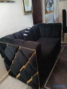muebles y colchones - JUEGO DE SALA VELVET NEGRO DE LUJO -SOFA 2 PLAZAS+ SILLON INDIVIDUAL 