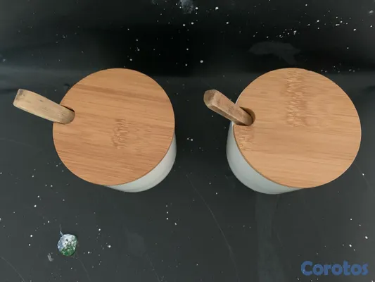 cocina - Dúo de envase de cerámica con tapa y cuchara de bambú 2