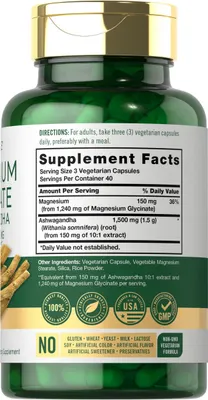 Salud y Equipamiento Médico - Glicinato De Magnesio Con Ashwagandha 2,740mg 120cap Carlyle 2